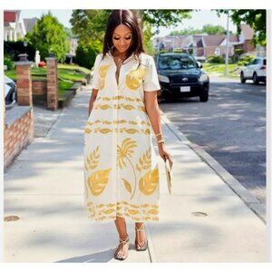 ZARA $129 WOMAN LINEN BLEND SHIRTDRESS ZW COLLECTION ECRU/YELLOW | 3484/192 NWT